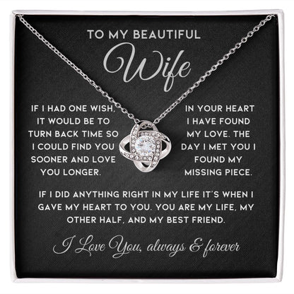 To My Wife - Love Knot Necklace w/ Message Card