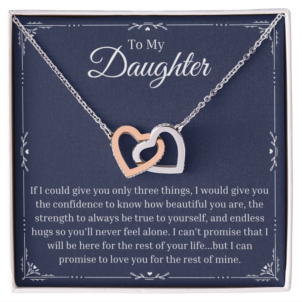 3 Things Message Card - To My Daughter - Connected Hearts Pendant Necklace