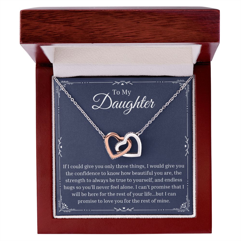 3 Things Message Card - To My Daughter - Connected Hearts Pendant Necklace