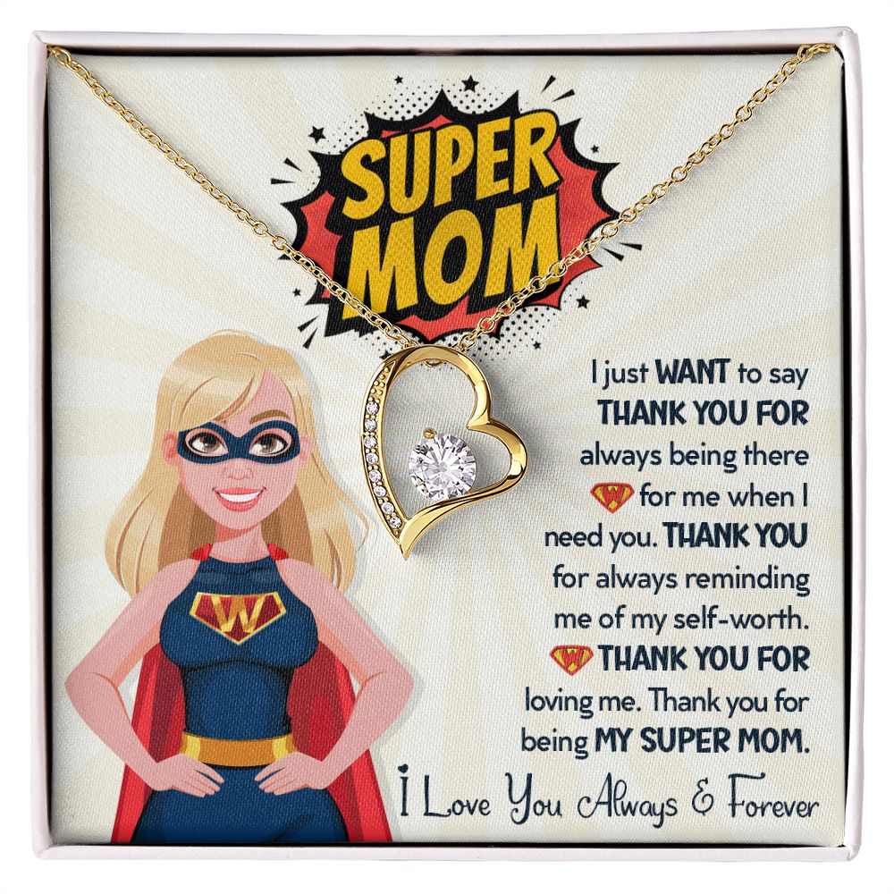 Super Mom - Forever Love Heart Pendant Necklace - Gift For Mom